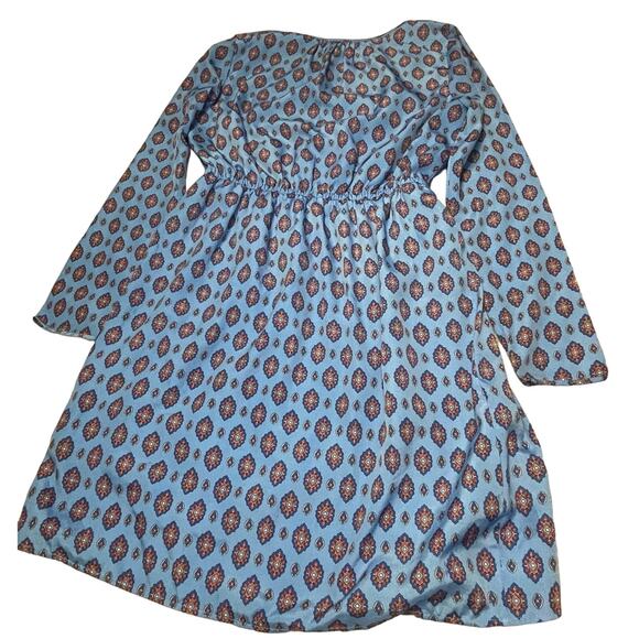 J CREW WOMENS MINI DRESS BLUE WITH ELASTIC WAIST AND MANDALAS THROUGHOUT - Picture 2 of 2